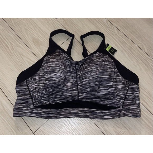 Ambrielle Active Cross Trainer Sports Bra Marled Underwire Womens 40B Black New - Picture 2 of 6
